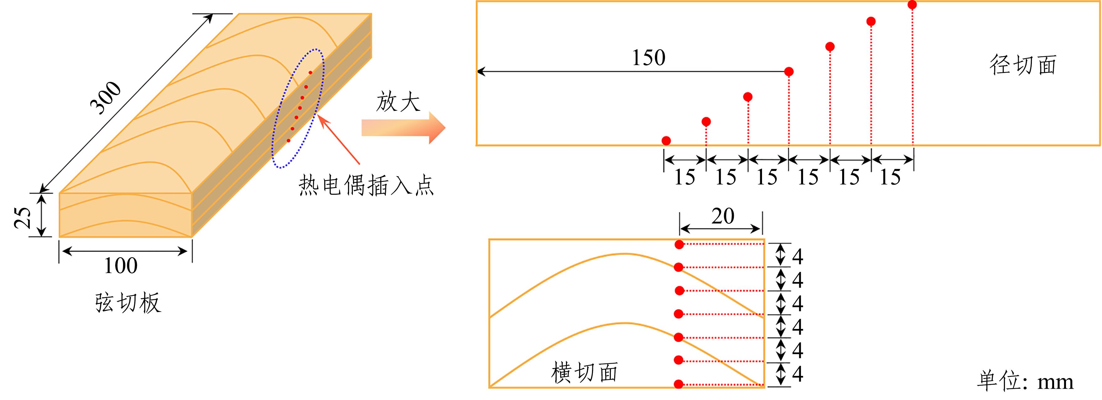 含水率非均匀分布木材在热板加热下温度分布的变化规律